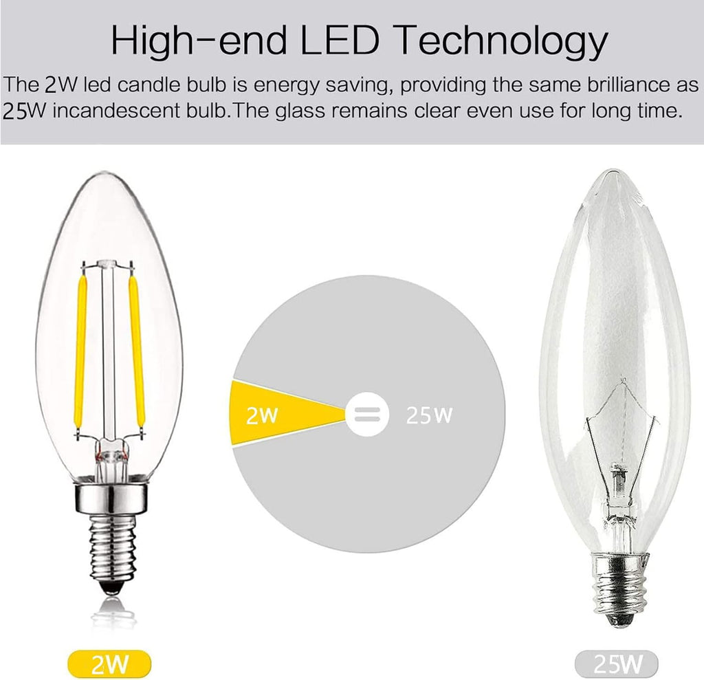 E12 Candelabra Bulb 25 Watt Equivalent E12 LED Bulb 2W 2700K