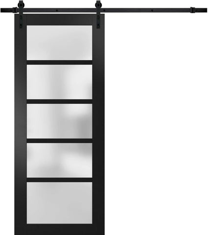 Quadro 4002 | Interior Single Sliding barn Door with Frosted Glass, MDF, 42x80, Black, Modern Style 