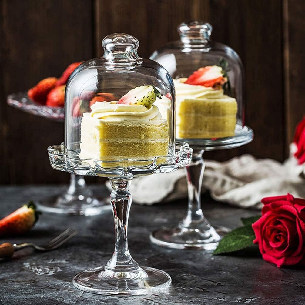 Mini Cake Stand Glass Cupcake Display Plate with Dome Cover Pedestal Dessert Stand Holder for Wedding Birthday Party
