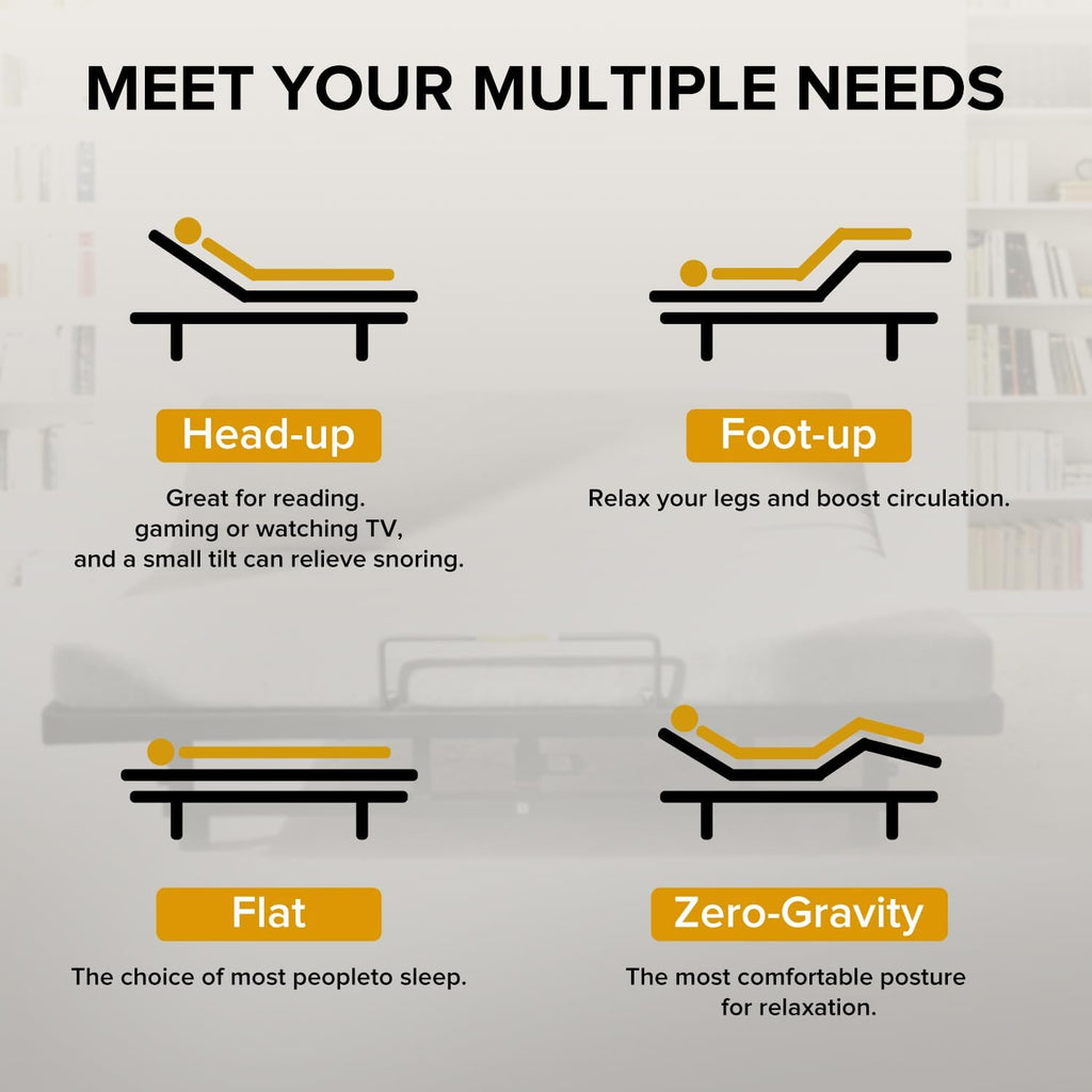 King Adjustable Bed Frame with Zero Gravity, Head and Foot Incline, Electric Bed Base for Back Pain Relief & Elderly