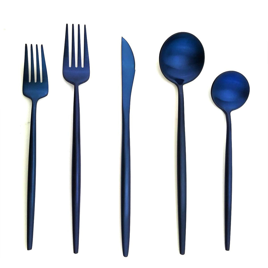 20-Pieces Luxury Blue 18/10 Stainless Steel Flatware Set, Matte Finish, Service for 4