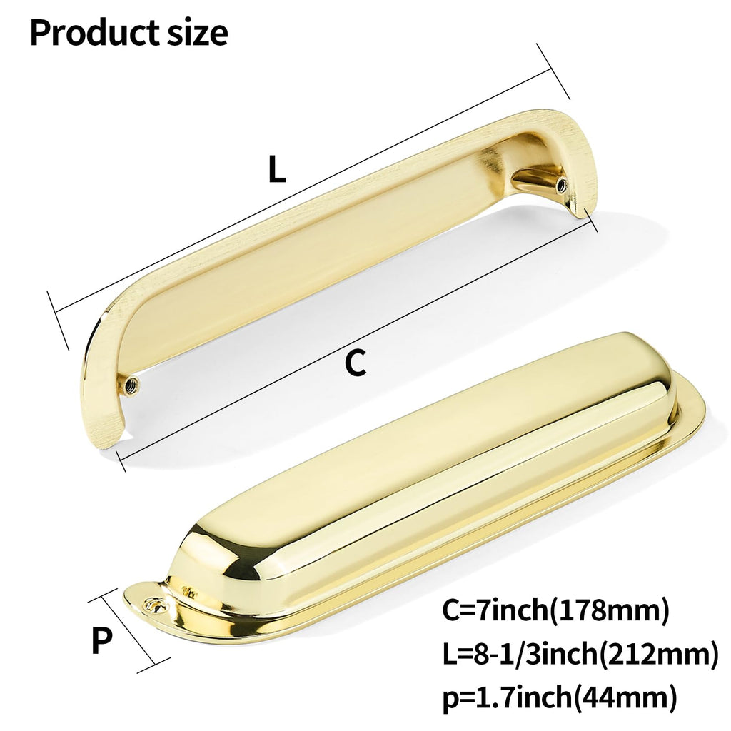 2 Pack 7"(178mm) Hole Center Retro Polished Gold Drawer Pulls Polished Brass Cabinet Bin Cup Pulls Bathroom Hardware