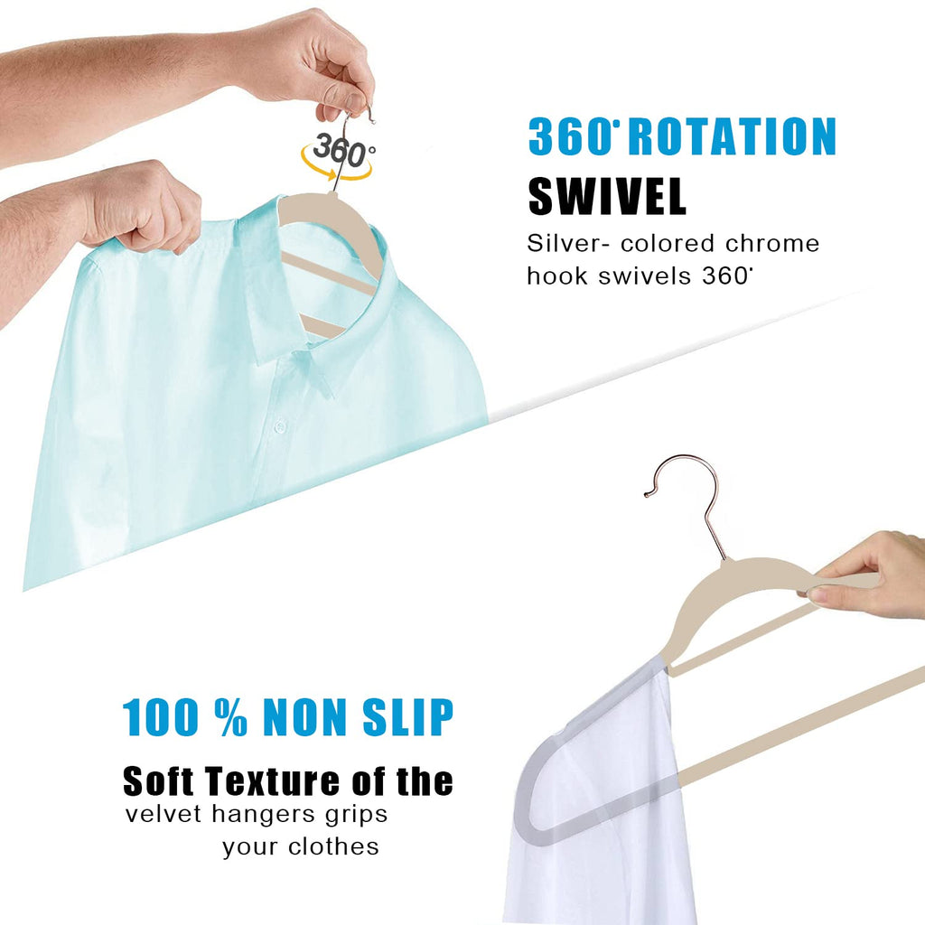 Premium Velvet Hangers, [50 Pack] Non Slip and Heavy Duty Velvet Suit Hangers (45cm) with Tie Bar, 360° Swivel Hooks