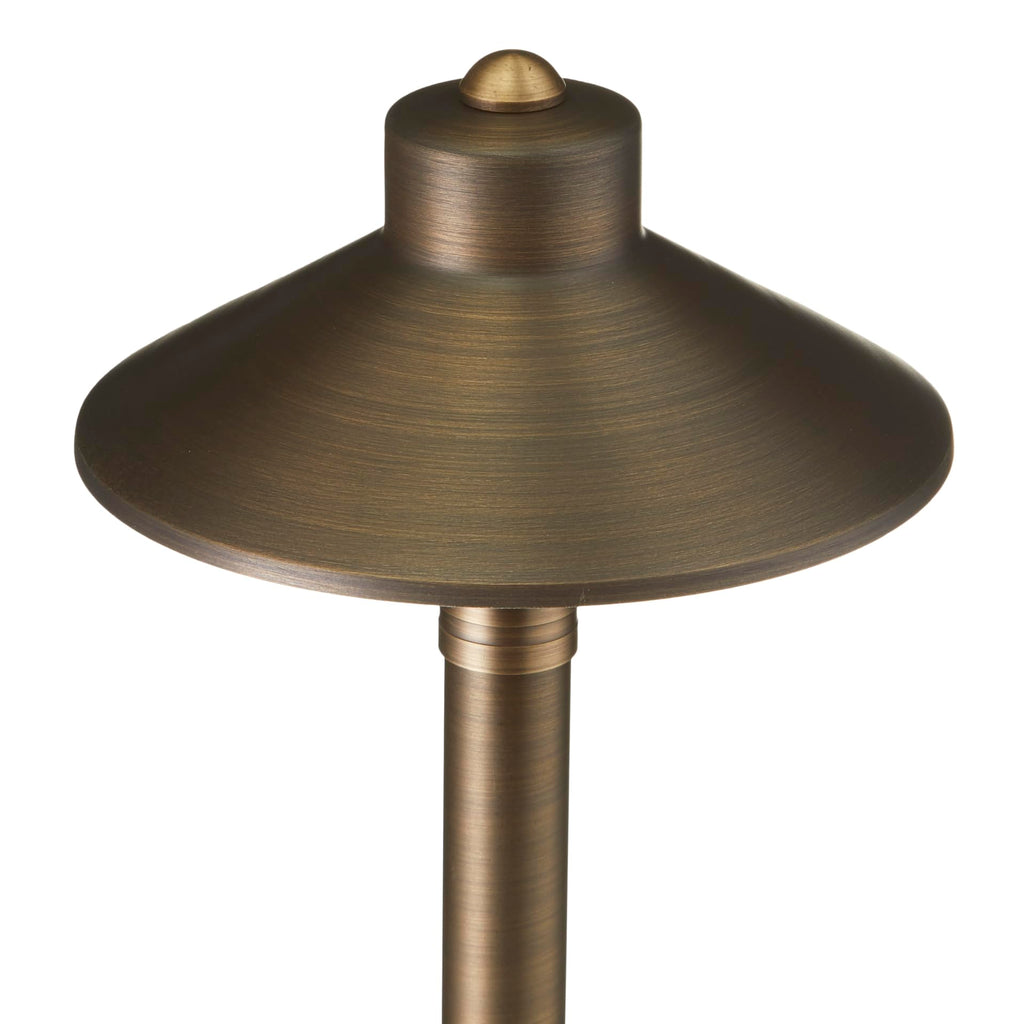 15-Pack 12V Brass Flat Hat Path Lights (7" Shade, 24" Tall), Bronze