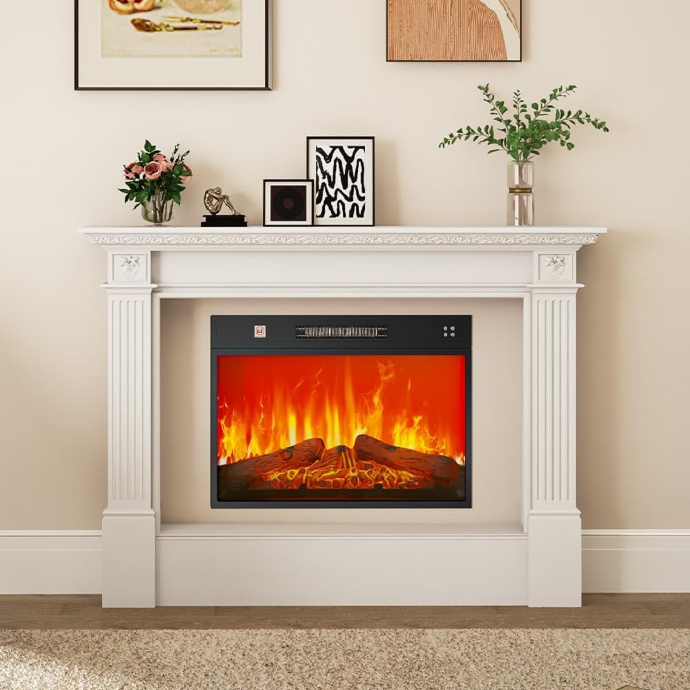 24" Electric Fireplace Insert, Fireplace Heaters with Log Set