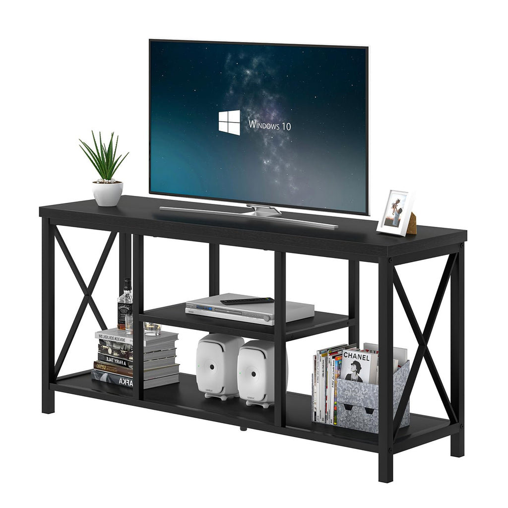 Modern Entertainment Center for TVs up to 55 Inch, Wood TV Stands with Storage Shelves, Industrial Media TV Console
