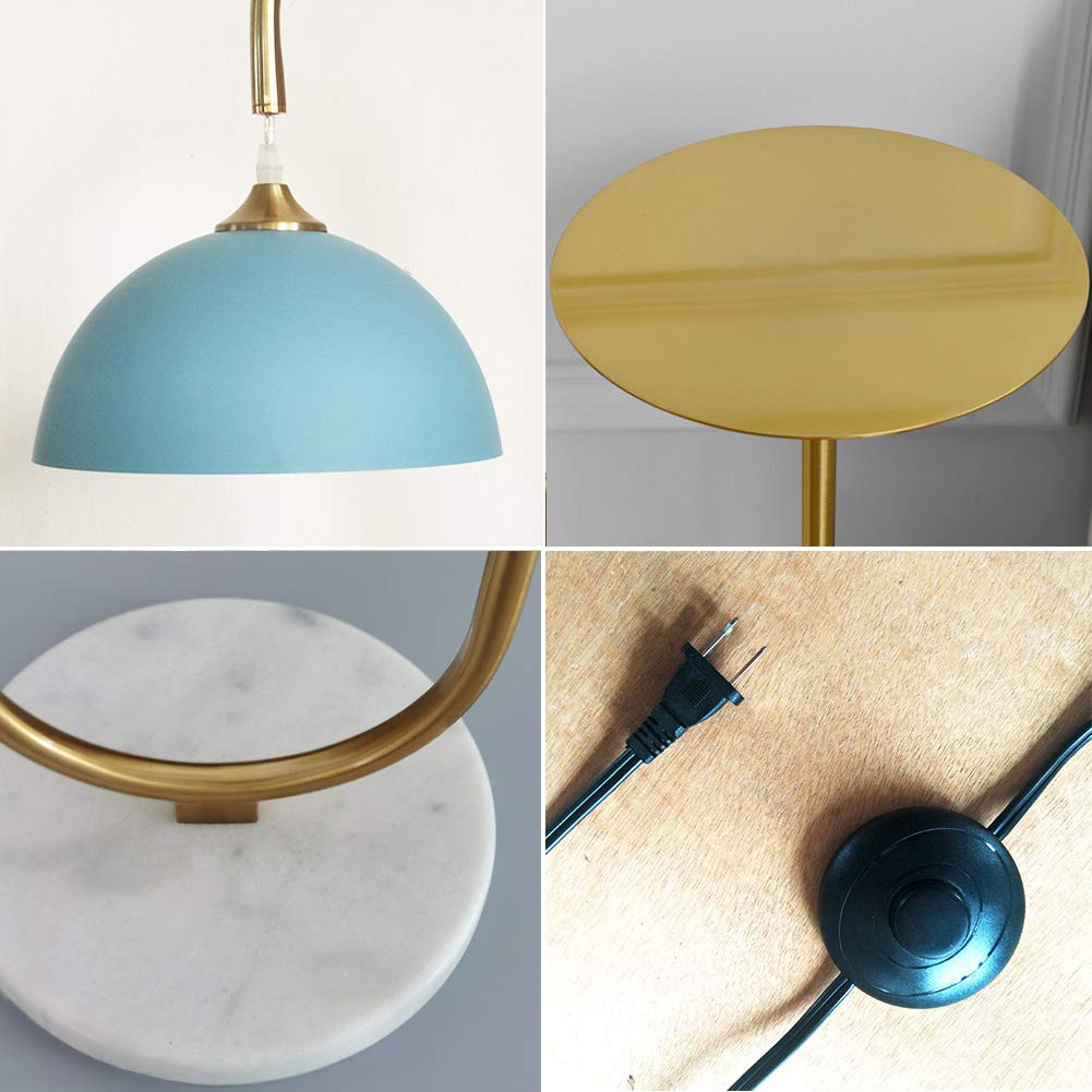 Modern Standing Light Floor Lamp with a Table, High Floor Lamp for Reading - Brushed Brass Finish and Blue