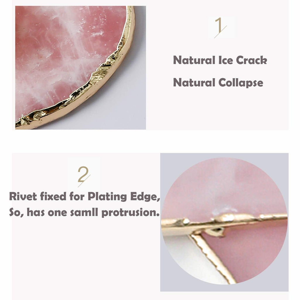 Rose Quartz Coaster Single with Stand (4 PCS), Pink Round Agate Coaster for Drinks, Natural Rose Crystal Stone with