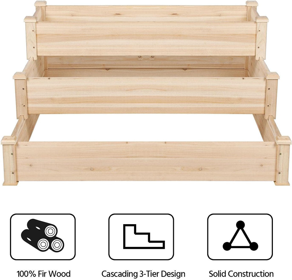 3 Tier 47 x 47 x 22in Raised Garden Bed Horticulture Outdoor Elevated Flower Box Tiered Garden Bed Wooden Vegetables