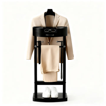 Wood Valet Stand with Drawers, White Men's Valet Stand with Sturdy Base, Suit Valet Stand, Load Capacity 50kg