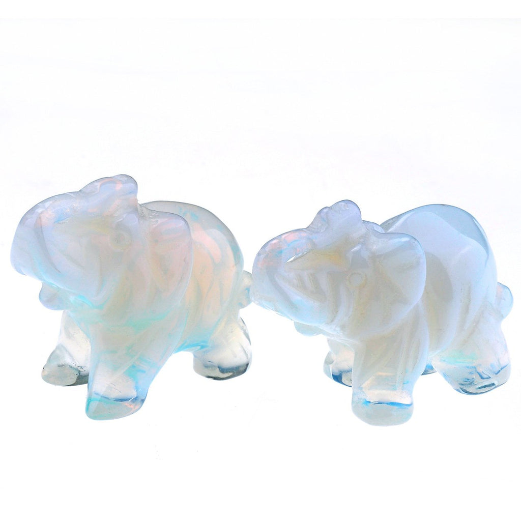 2pcs Opalite Crystal Elephant Decor Carved Gemstones Figurine 1.5''