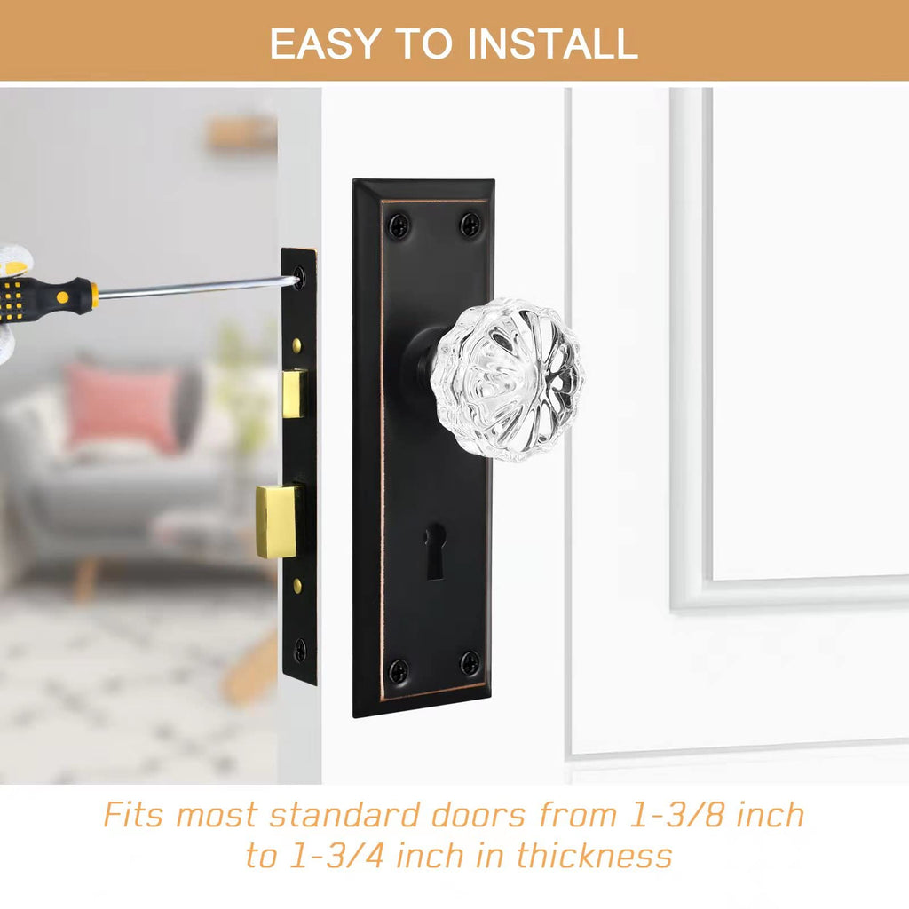 Mortise Lock Set for Interior Door with Crystal Glass Door Knobs