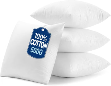 18x18 Inch Pillow Inserts-100% Cotton Cover - Set of 4