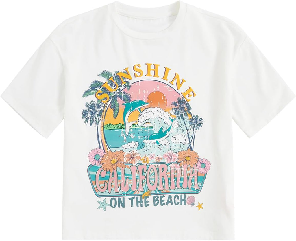 Girl's Graphic Print Tees Summer Cute T Shirts Trendy Tops