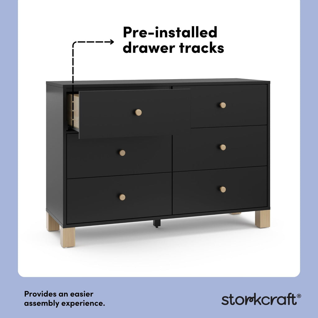 California 6-Drawer Double Dresser, Black with Driftwood