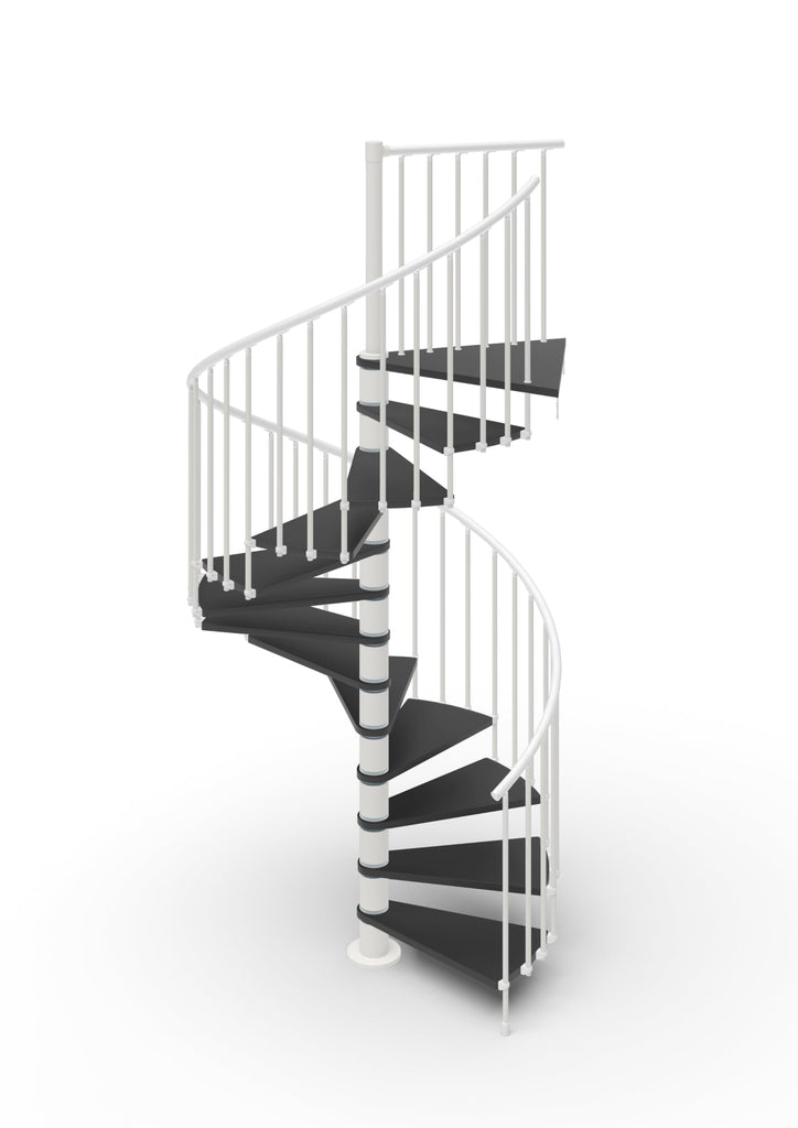 Italian Indoor Spiral Staircase Beech Wood Step 40mm Thick 9 Colors, PVC Handrail & Steel Railing Spacers in 3 Colors