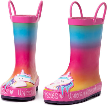 Kids Rain Boots Waterproof Printed Rubber boots with Handles