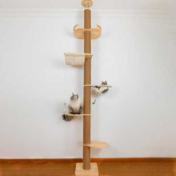 Floor to Ceiling Cat Tree Height (50-120.5in) Adjustable Cat Tower 5 Tier Hemp Scratching Post High Cat Tree Sturdy