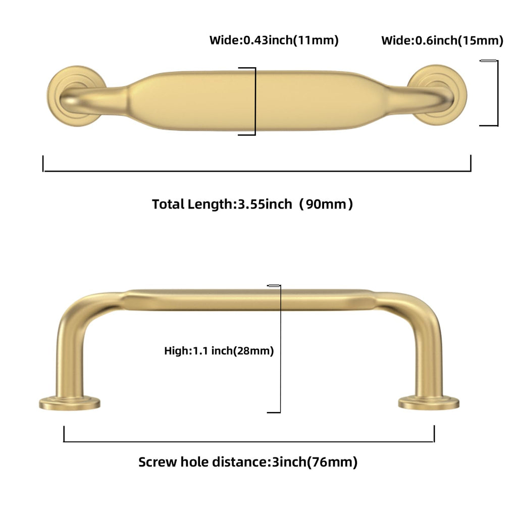 10 Pack 3 inch Brushed Gold Kitchen Cabinet Handles