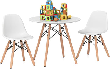 Kids Table and Chairs, 5 PCS Mid-Century Modern Style Kids Activity Set w/Wood Legs, Metal Frame, for Dining Drawing