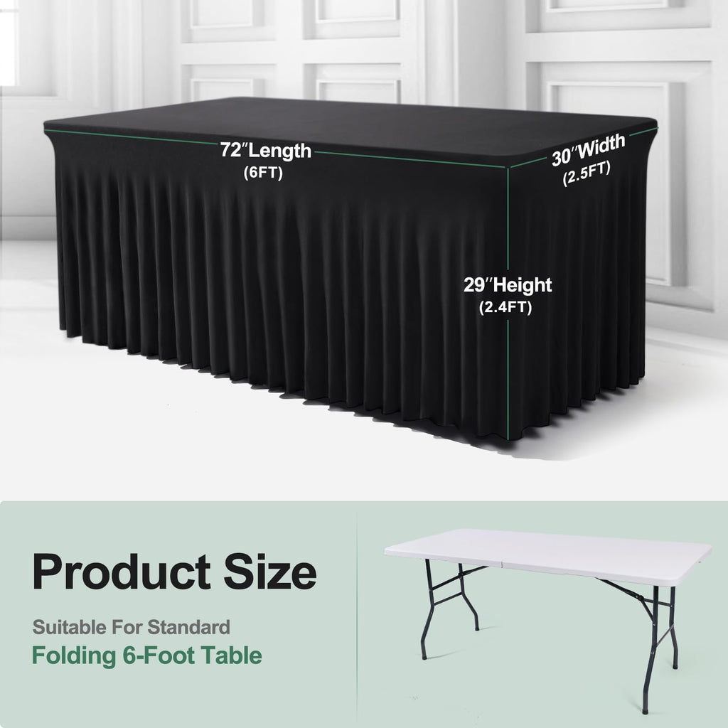 One-Piece Spandex Black Table Cloth Skirt for 6FT Rectangle Tables