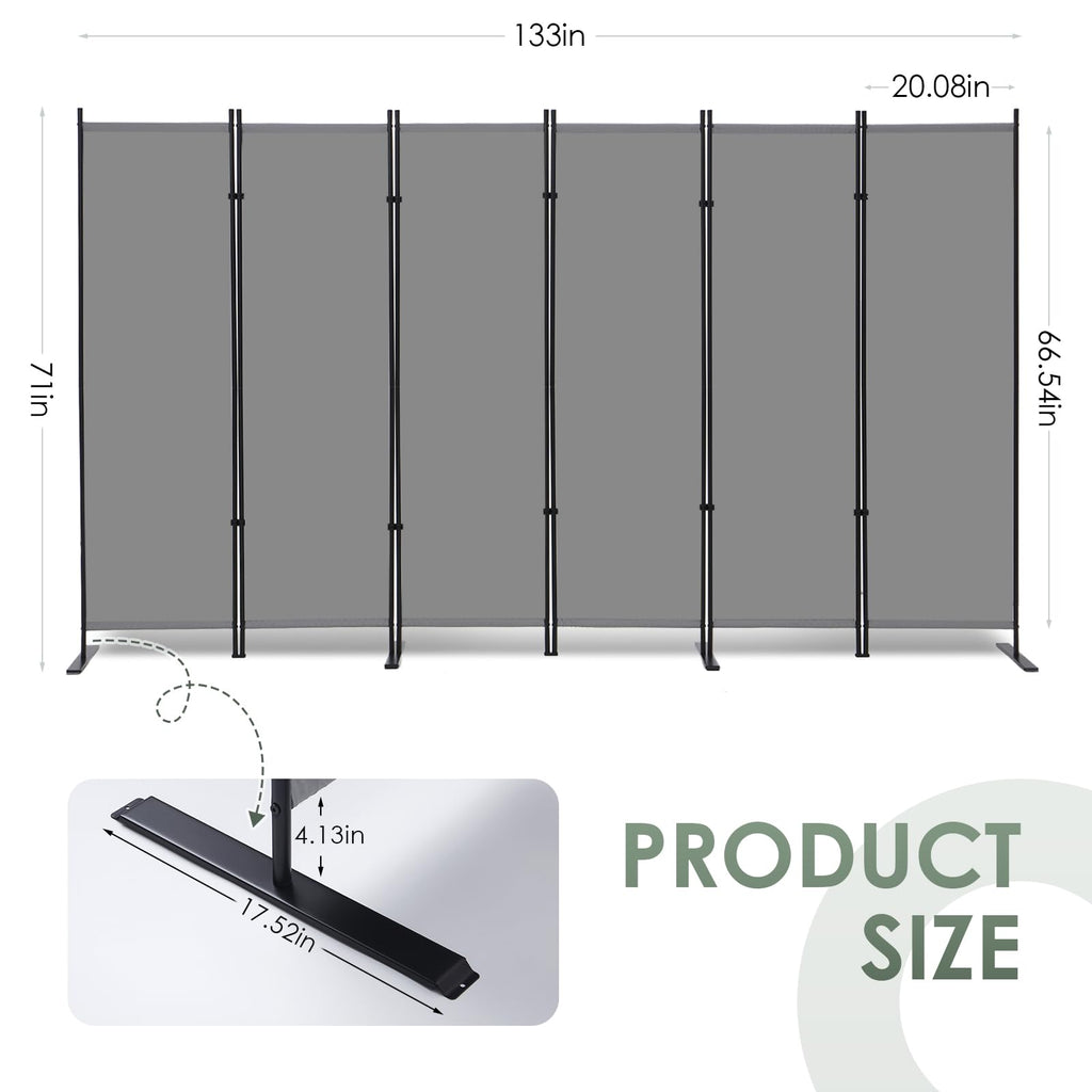 6 Panel Room Divider, 6 FT Folding Privacy Screen with Wide Feet, Freestanding Partition for Room Separation