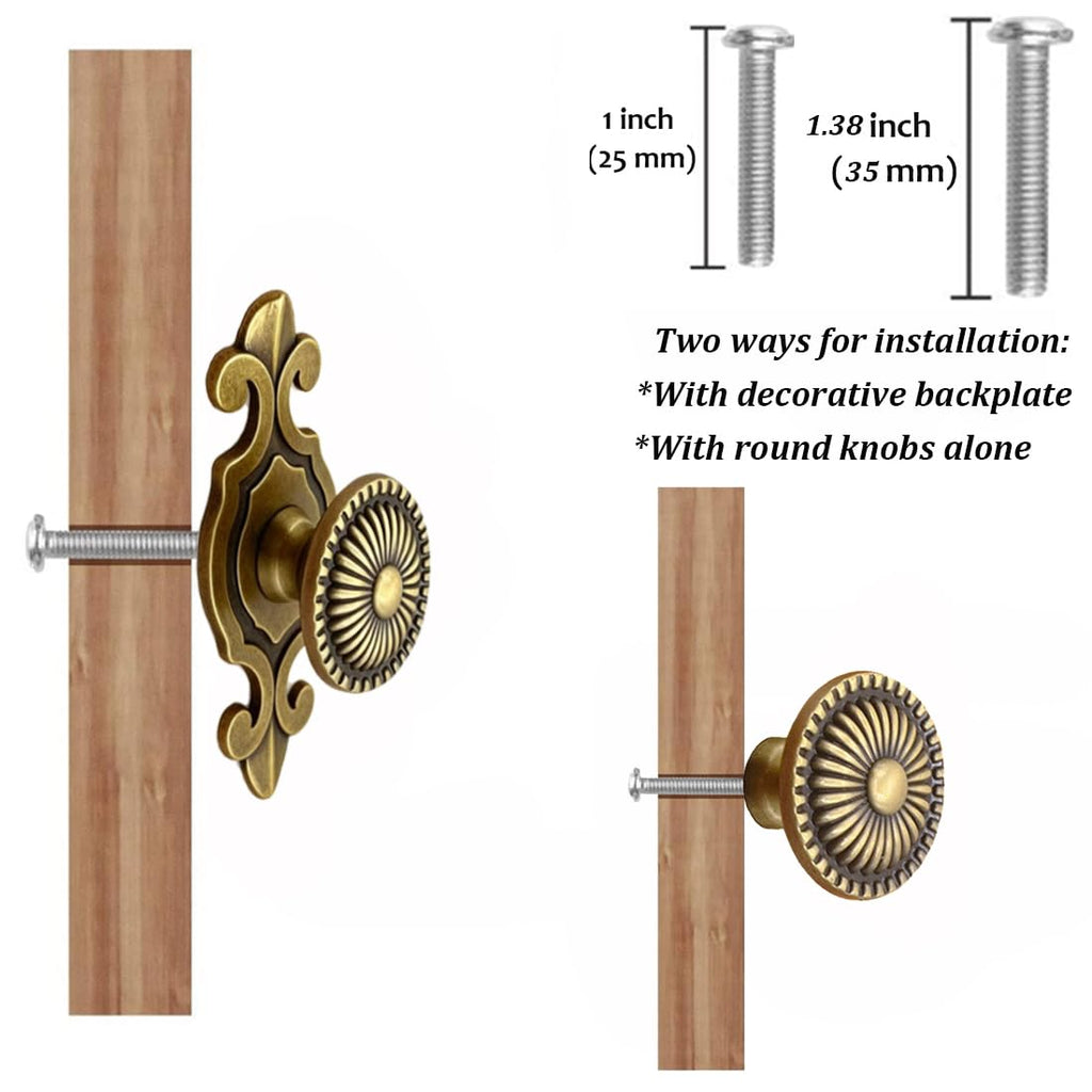 Antique Brass Cabinet Knobs, Vintage Drawer Pulls with Backplate, Antique Gold Mushroom Knobs