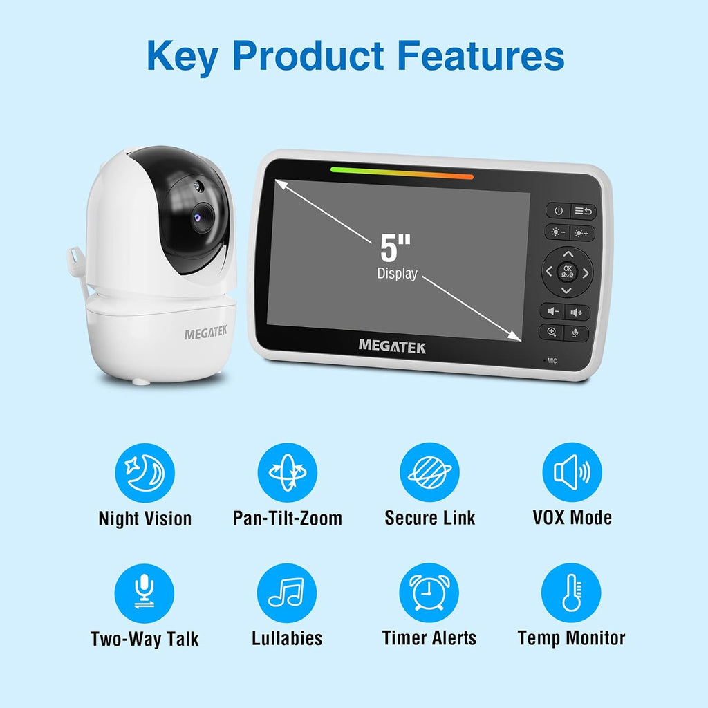 5" Video Baby Monitor with Camera and Audio, No WiFi