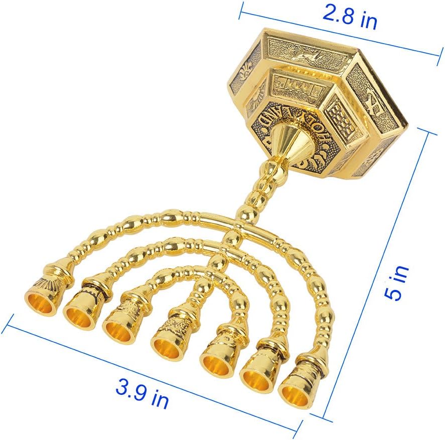12 Tribes of Israel , Jerusalem Temple 7 Branch Jewish Candle Holder (5 Inches, Gold)
