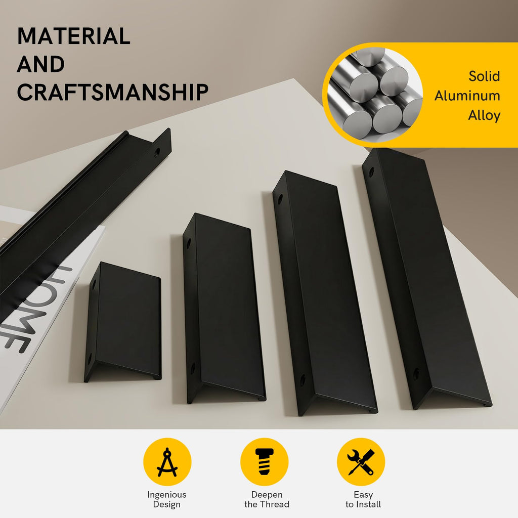 Drawer Handles Black Cabinet Pulls 5 inch 5 Pack, Finger Pulls for Cabinet Edge Pulls, Aluminum Alloy Hardware with