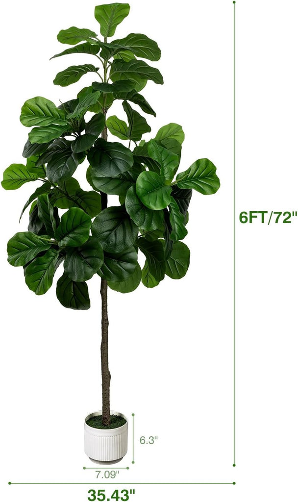 Artificial Fiddle Leaf Fig Tree 6FT with White Planter