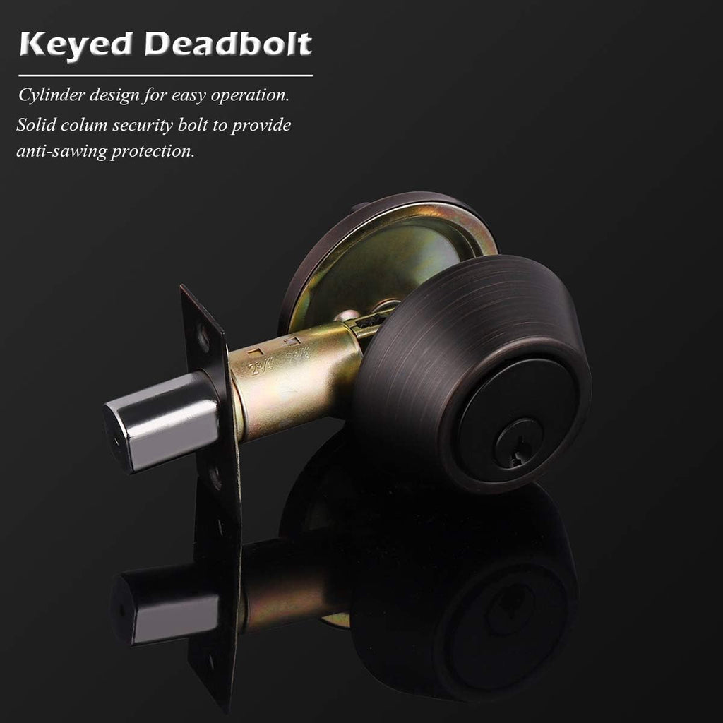 3 Keyed Alike Single Cylinder Deadbolts Entry Door Knobs Locks, Oil Rubbed Bronze