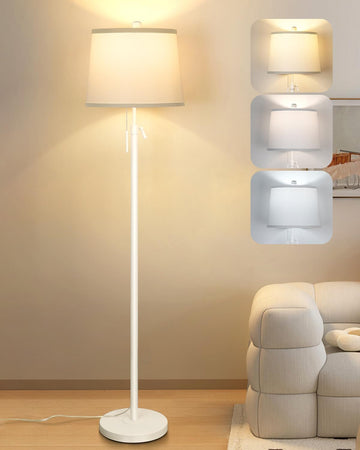 White Floor Lamp 55-65" Adjustable Height Modern Standing Lamp with Pull Chain Tall Pole Light with White Shade