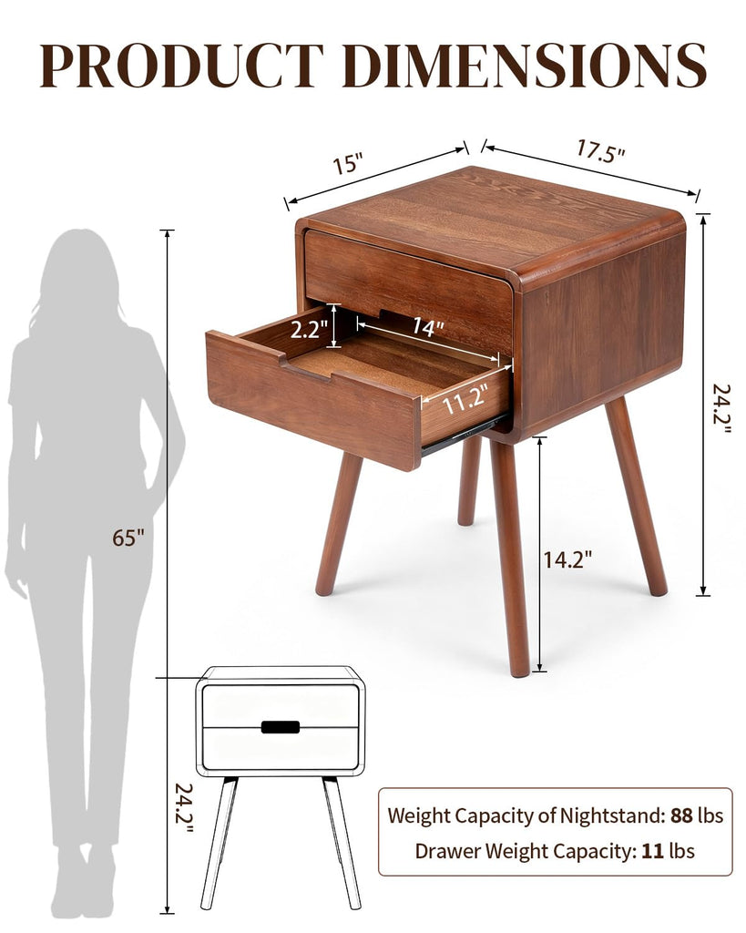 Brown Mid Century Modern Nightstand, Scandinavian Bedside Table