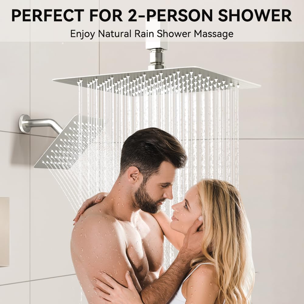 Shower Faucets Sets Brushed Nickel Shower System, 12" Ceiling Rainfall Shower and 6" Wall Mount with 2 in 1 Handhled