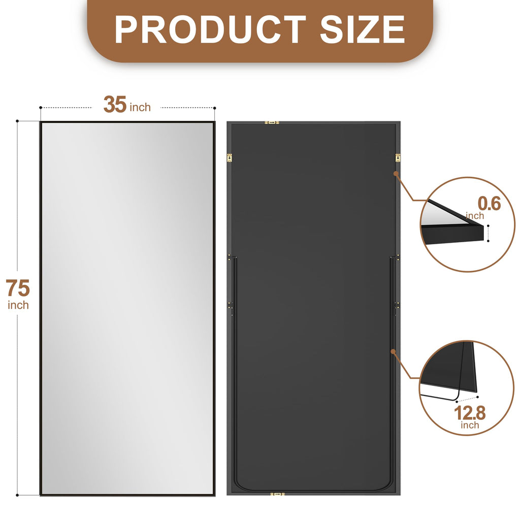 Full Length Mirror with Stand, 75x35 Black Floor Mirror