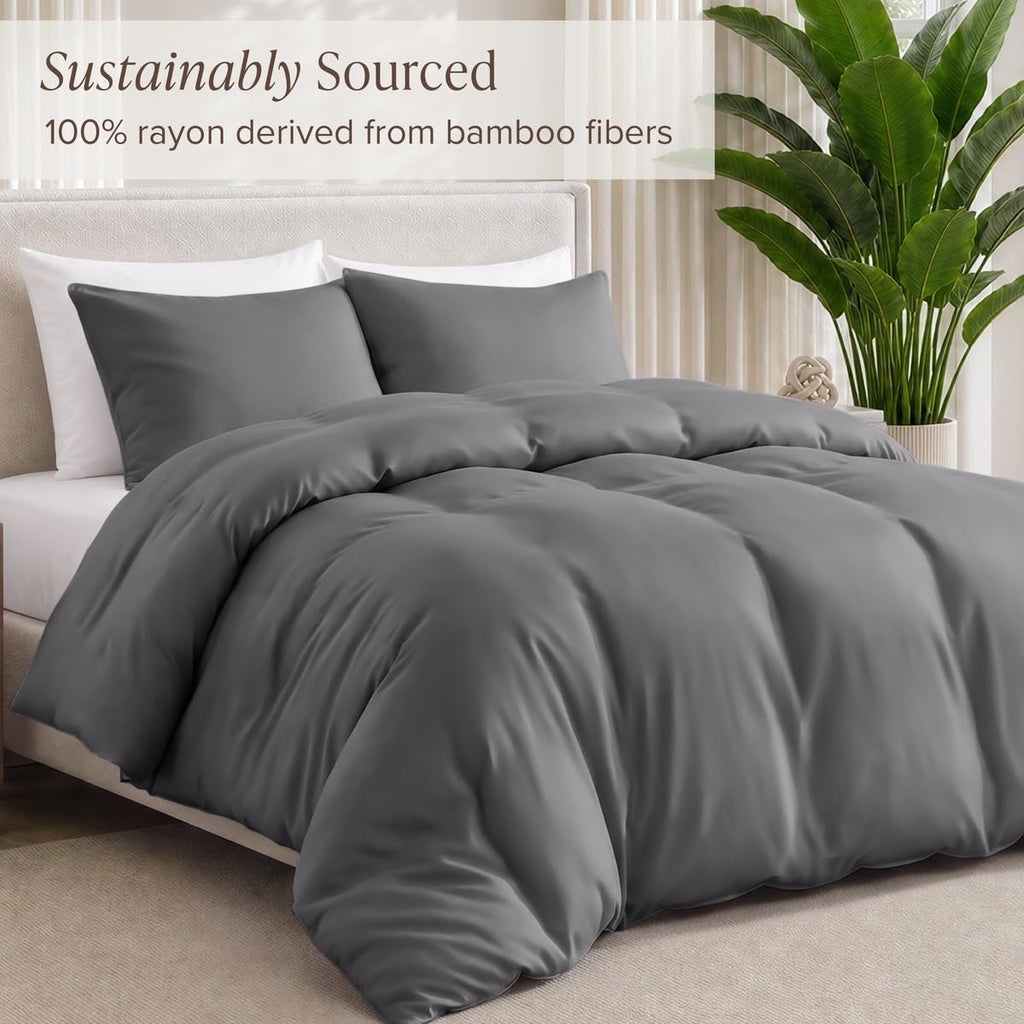 100% Rayon Made from Bamboo Duvet Cover Set (Twin/Twin XL, Grey)