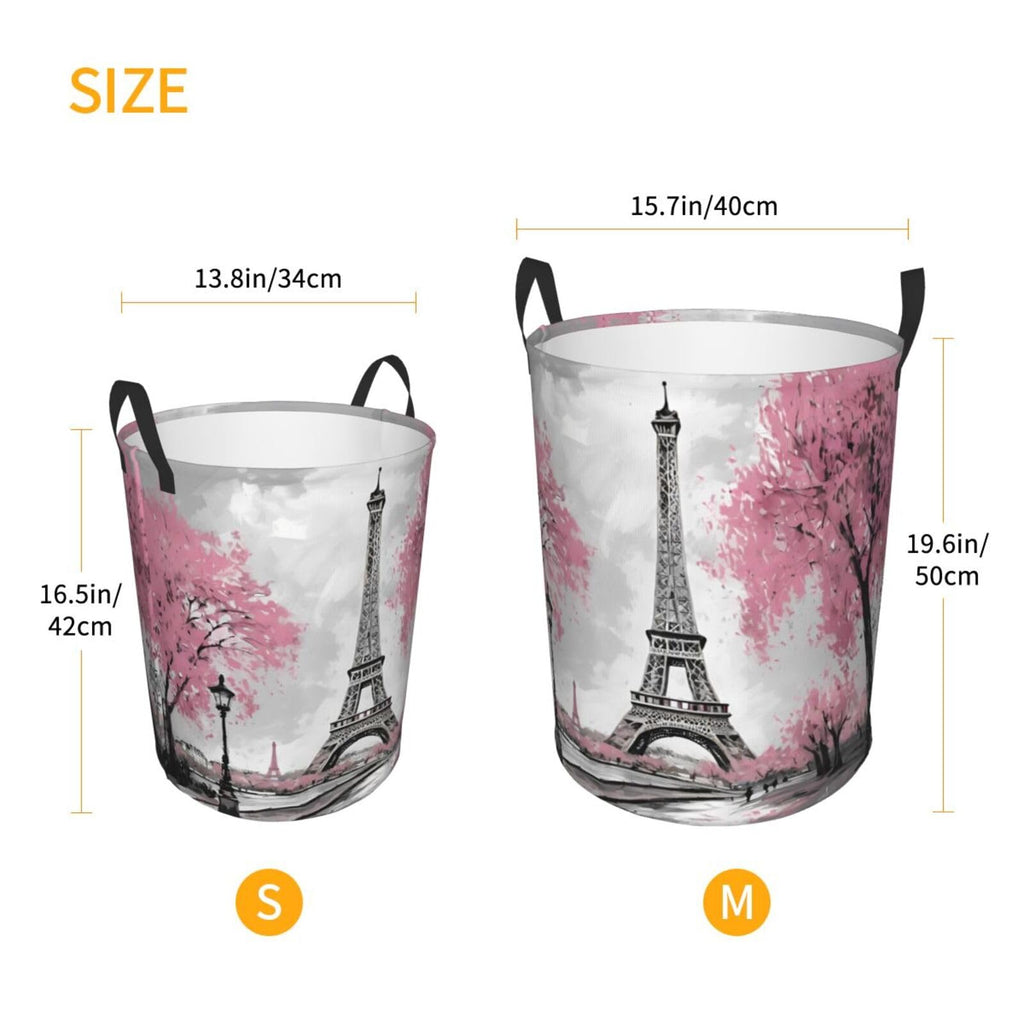62l Round Laundry Hamper Retro Paris Eiffel Tower Storage Basket Waterproof Coating Organizer Bin Clothes Toys