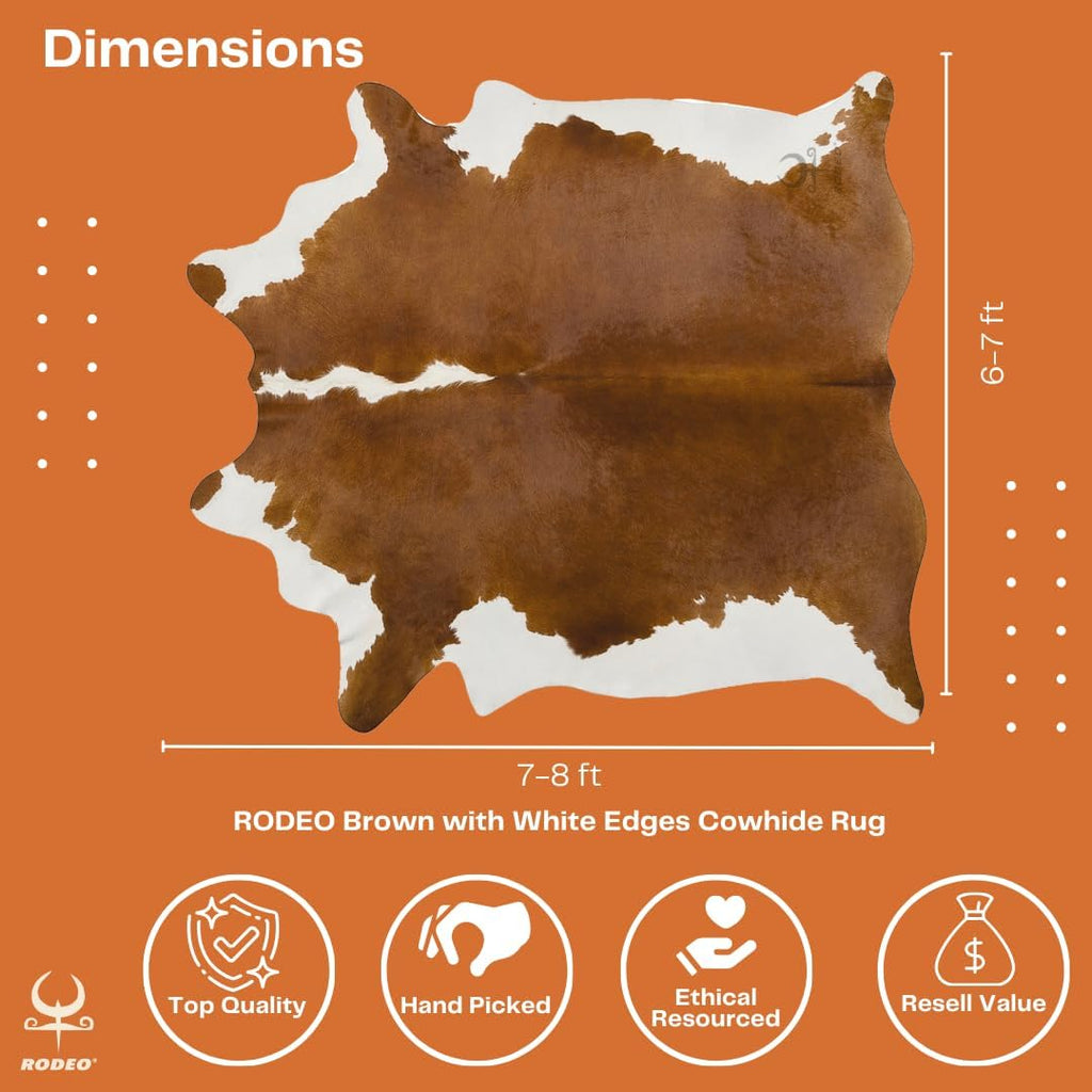 Genuine Cowhide Rug: Hand-Picked & Authentic Real Natural Cowhide Rug - Cow Hide Rug Extra Large 7x8ft - Warmth