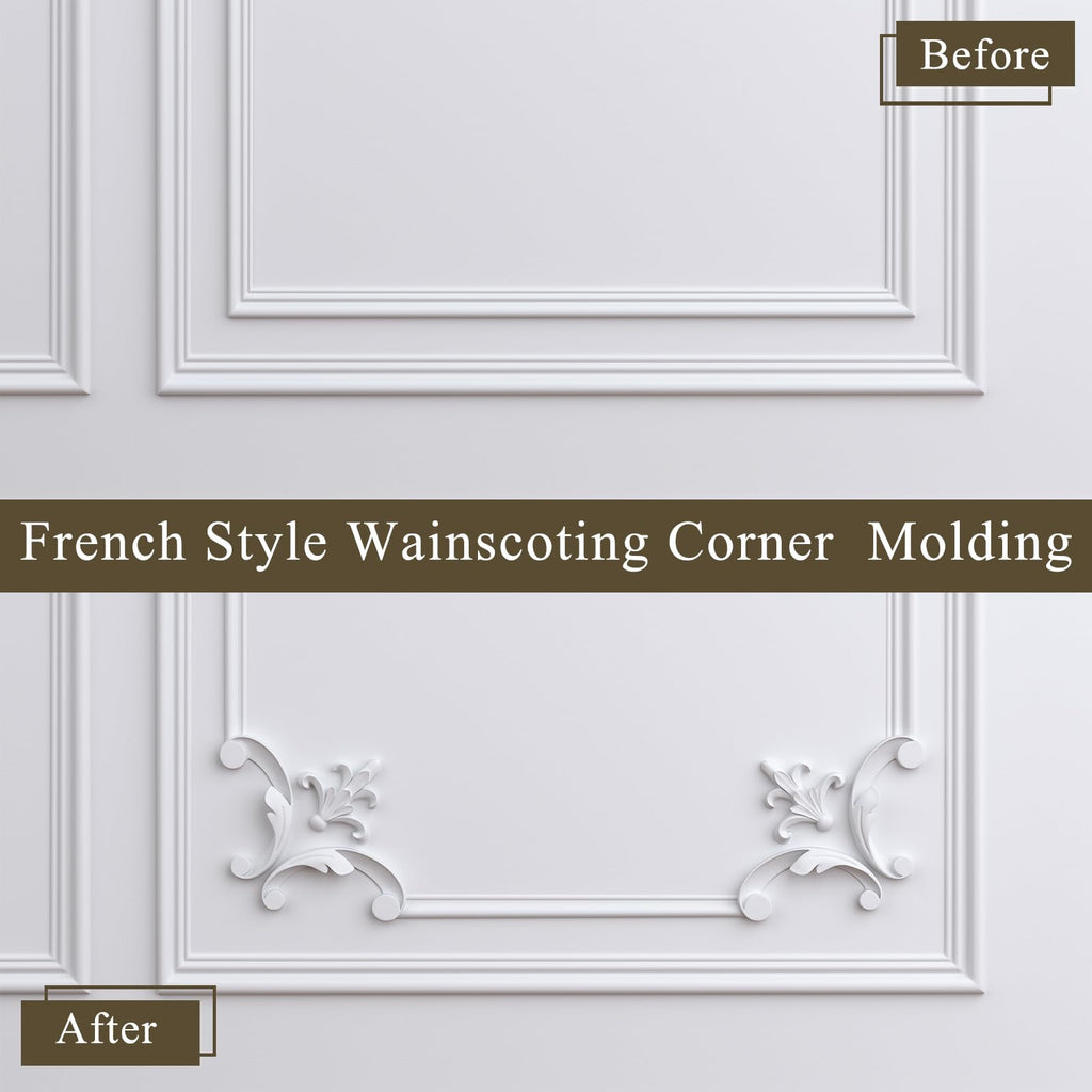 4pcs Corner Wall Molding, French Wainscoting Panel, Fleur De Lis
