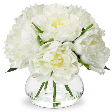 Fake Flowers White Peonies Artificial Flowers Faux Flowers with Vase Peony Silk Flower Arrangements in Glass Vase