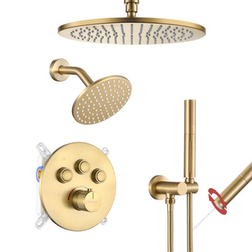 Thermostatic Shower Faucet Set Brushed Gold Shower System