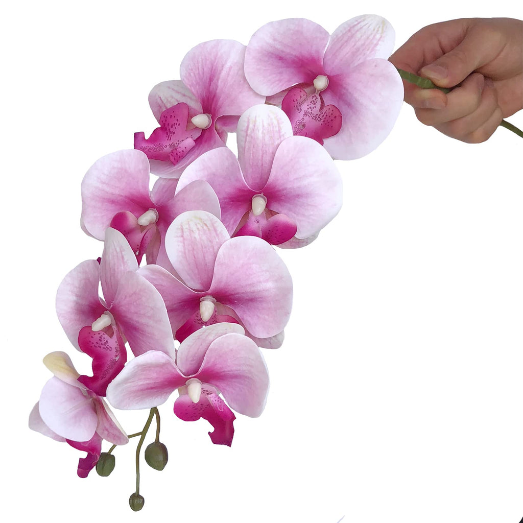 5 Pcs Artificial Orchid Flowers and 4 Bundles Leaves, Artificial Phalaenopsis Flowers 32 Inch Stem Plants Wedding