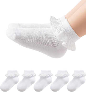 Girls Toddler Little Girls White Ruffle Socks Dress Lace Frilly