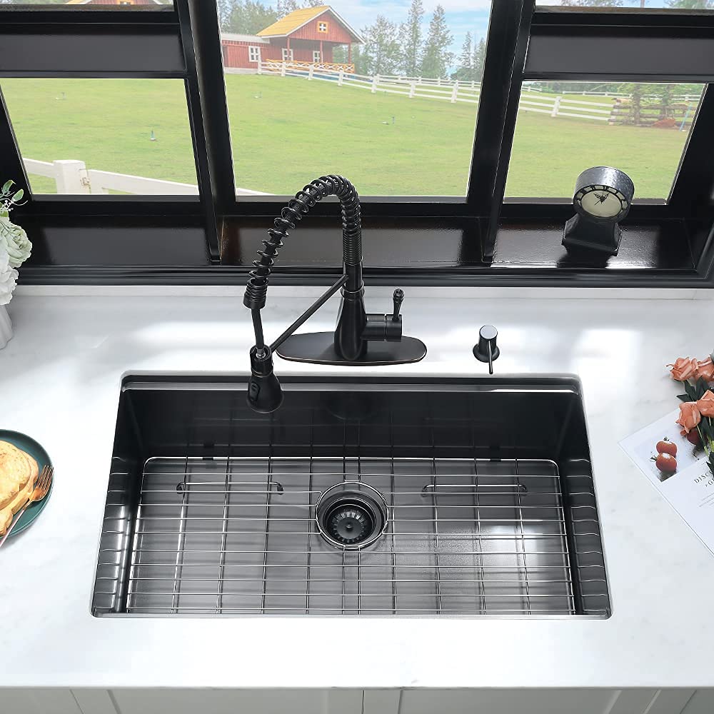 33x19 Black Stainless Steel Undermount Workstation