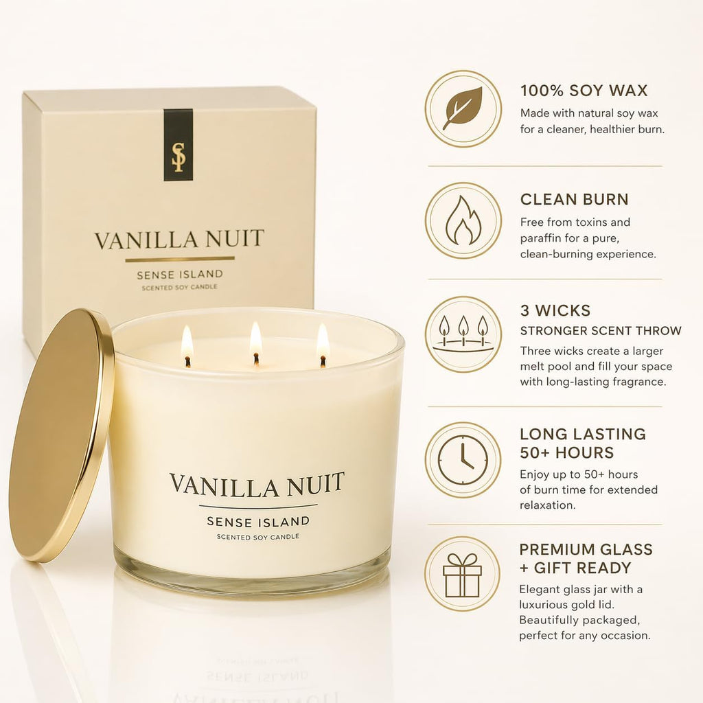Luxury Vanilla Soy Candles, Large 3 Wick Jar Candle - Set of 106