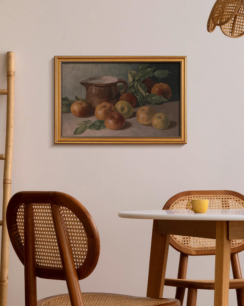 Gold Framed Vintage Wall Art, Harvest Apples Still Life Oil Painting Artwork Shelf Decor Abstract Wall Pictures