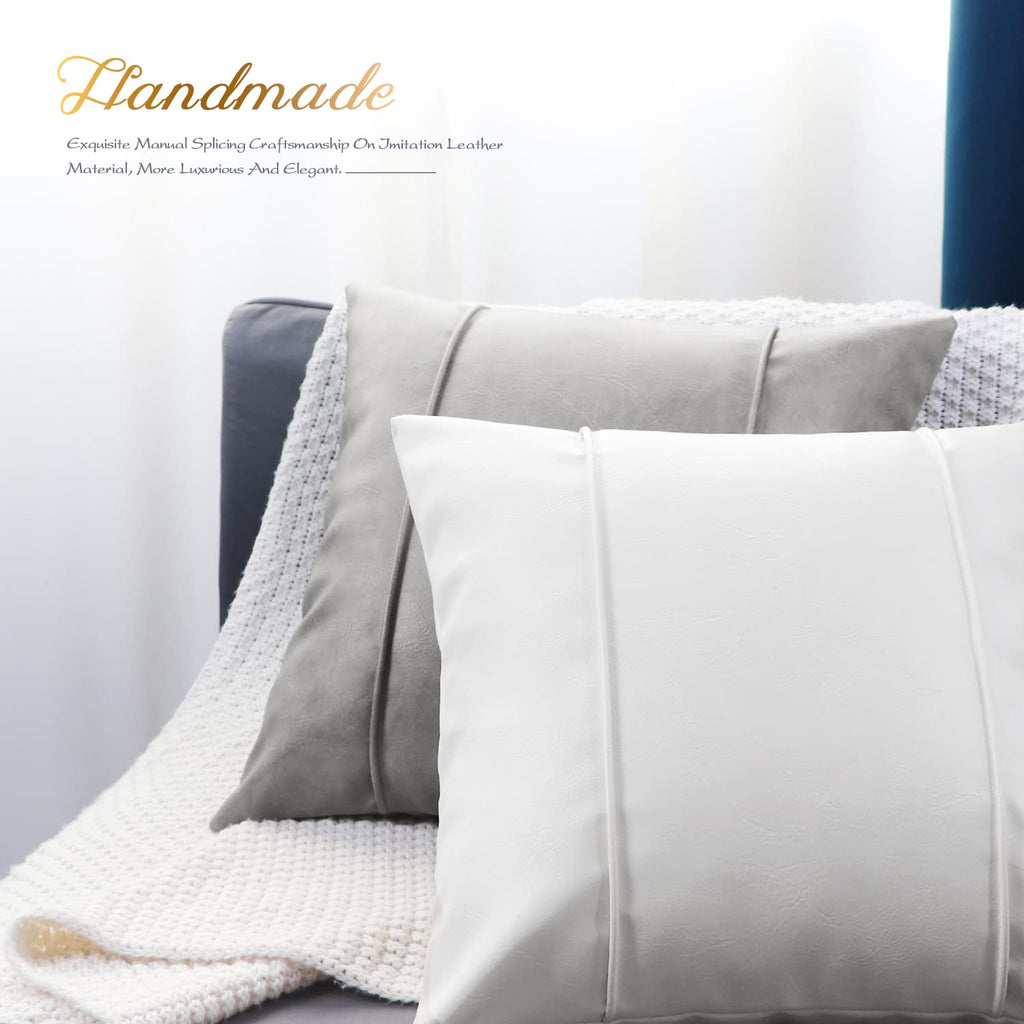 Faux Leather Throw Pillow Cover 16x16 Inches, White, 1 Pack