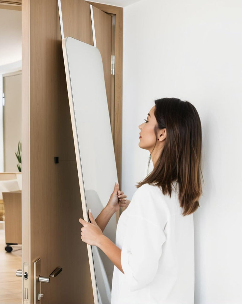 48x14 Rounded Rectangle Over Door Full Length Mirror Silver White