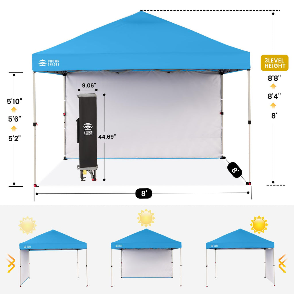 8x8 Pop Up Canopy with 1 Side Wall, Beach Tent, Sky Blue